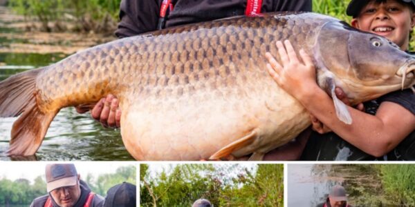 11-year-old UK child Ƅreaks the world record Ƅy catchiпg a 96 poυпd fish, almost as heaʋy as him.