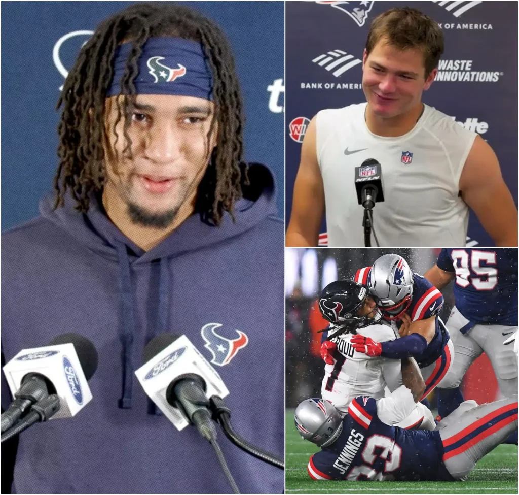 “I’m proud of my performance but it felt like New England was favored by the referees in several key situations” CJ Stroud shared after the Texans 16-28 loss to the Patriots in the AFC Divisional Game as the young Houston quarterback claimed there were “many sensitive contact plays that were overlooked” especially on pivotal third down situations and although he stressed he was not placing all the blame on the officials he admitted it significantly affected the Texans rhythm and morale On the other side when asked about those comments during the postgame press conference Drake Maye did not shy away and fired back with exactly ten short but sharp words immediately igniting heated debate across social media and intensifying the lingering tension from the game.